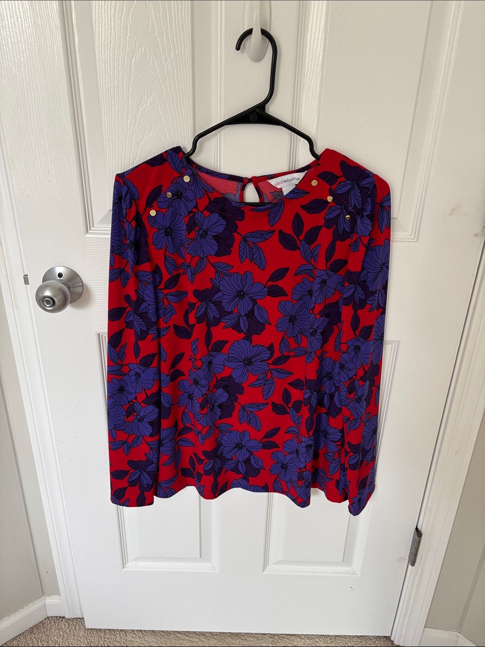 Liz Claiborne Red Blouse with Purple Floral Print